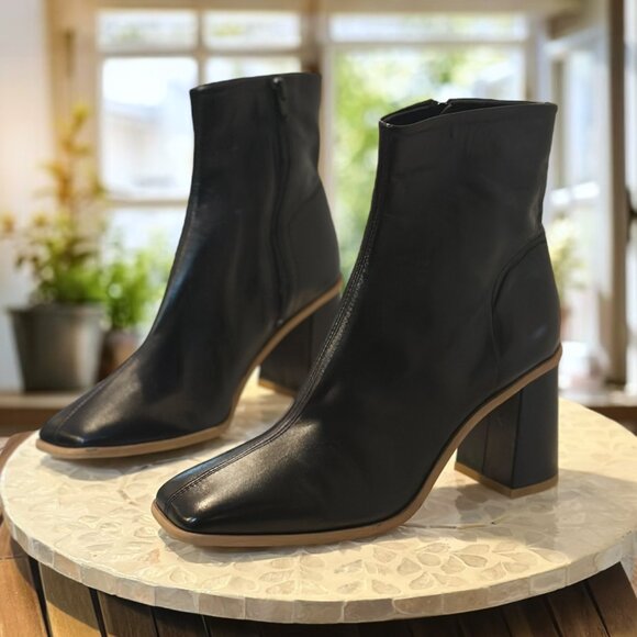 Free People Leather Sienna Ankle Boots Square Toe Block Heel Womens EU 38½ Black - Picture 3 of 11